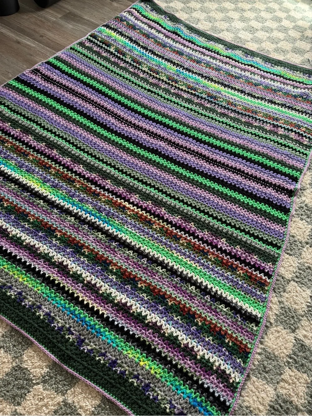 VTG Handmade Crochet Granny Square Afghan Blanket Throw Multi Color Boho Purple